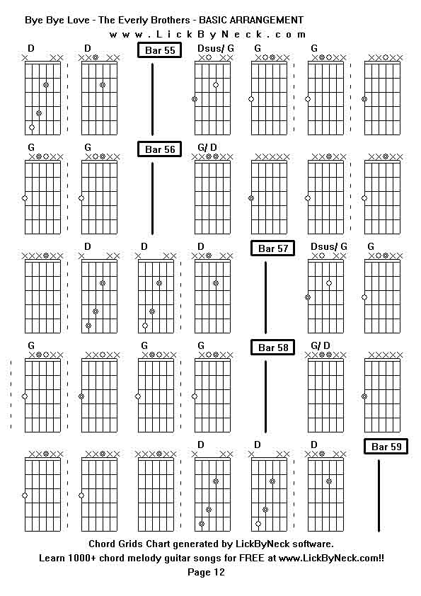 Chord Grids Chart of chord melody fingerstyle guitar song-Bye Bye Love - The Everly Brothers - BASIC ARRANGEMENT,generated by LickByNeck software.